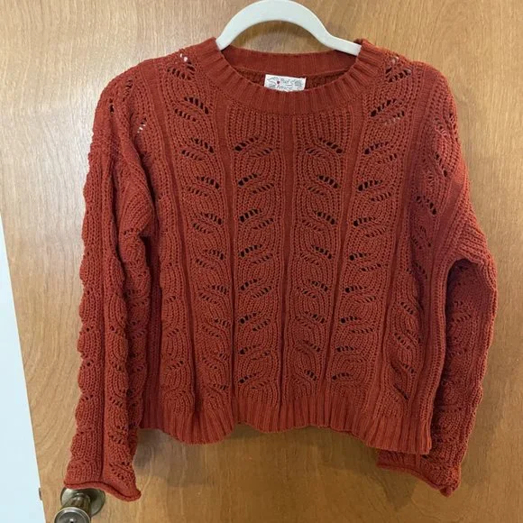 Women's Junior's Poof Apparel Rust Long Sleeve Cropped Sweater Top Size Small - Picture 3 of 6